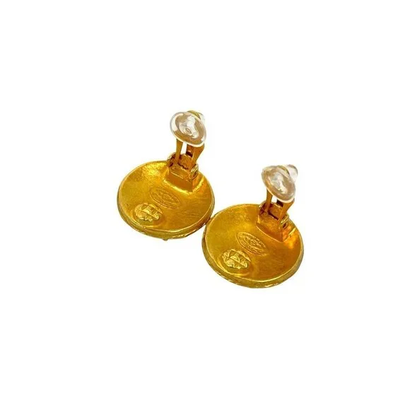 CHANEL Authentic Gold Logo Earrings